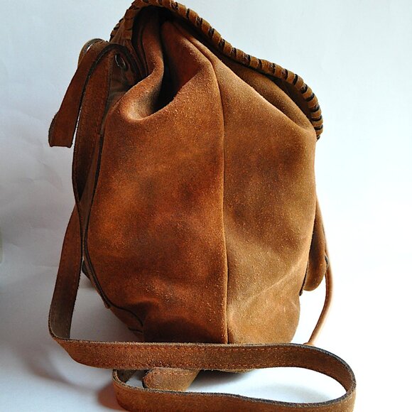 Patricia Nash Casape Burnished Cognac Suede Drawstring Backpack Boho Western L - Picture 2 of 16